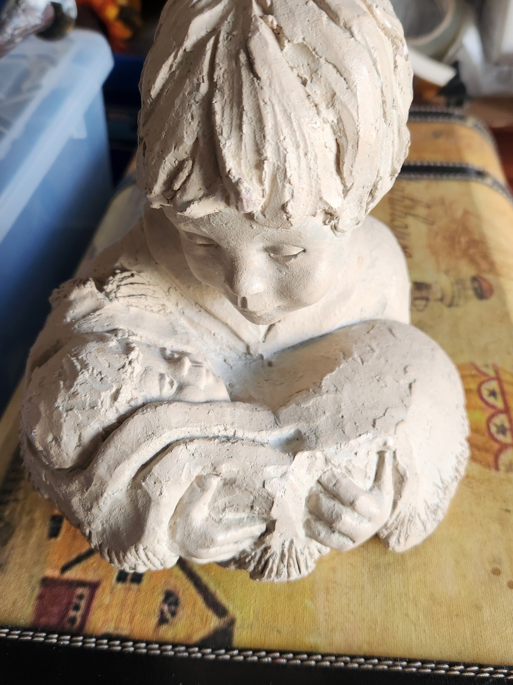 Cherubic Boy Holding Lamb Stone-Effect Sculpture - Neutral